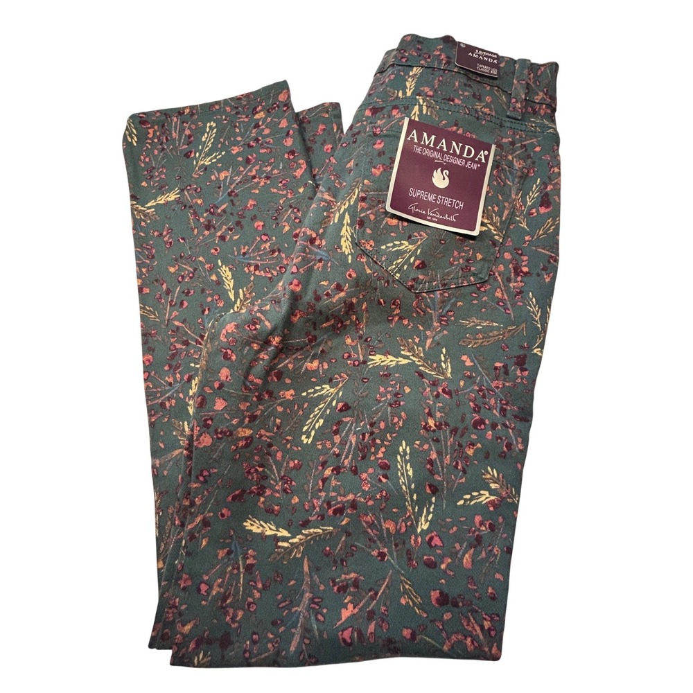 Gloria Vanderbilt Jeans Womens 8 Green Floral Amanda Tapered Classic Rise